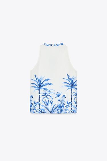 BLOUSE IMPRIMÉ TROPICAL - Écru / Bleu de Zara - Image 6