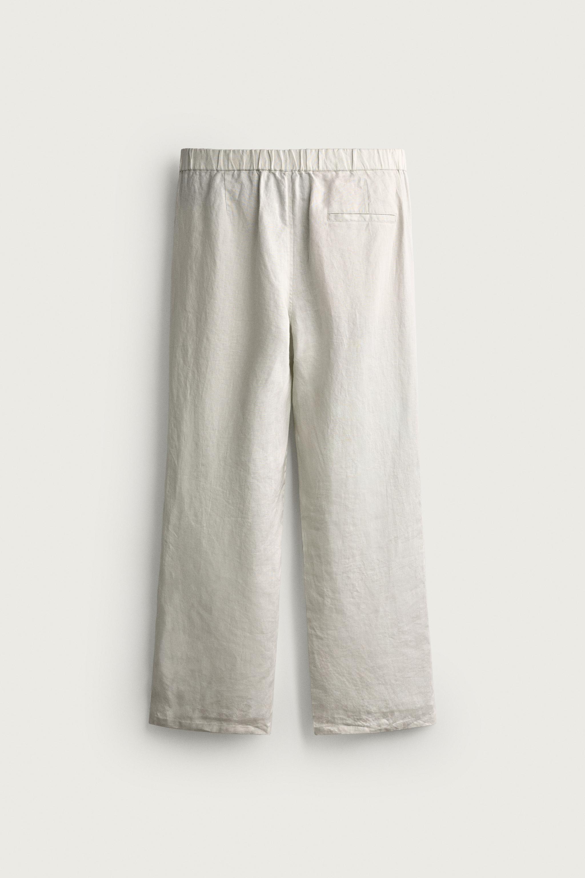 Zara REGULAR FIT %100 KETEN PANTOLON görsel 7