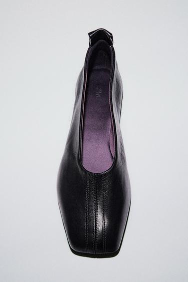 SQUARE TOE LEATHER BALLERINAS - Black by Zara