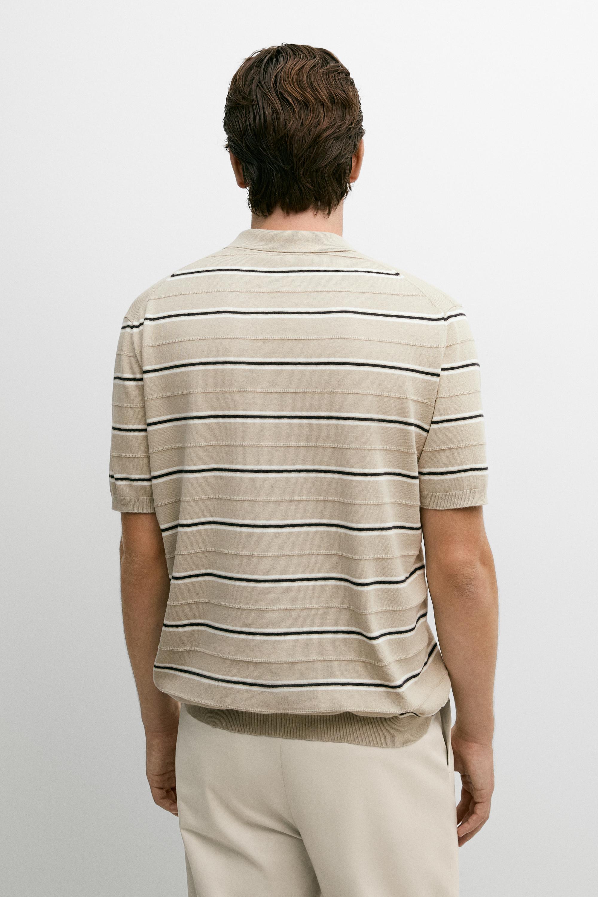 100% Cotton Striped Knit Polo Shirt
