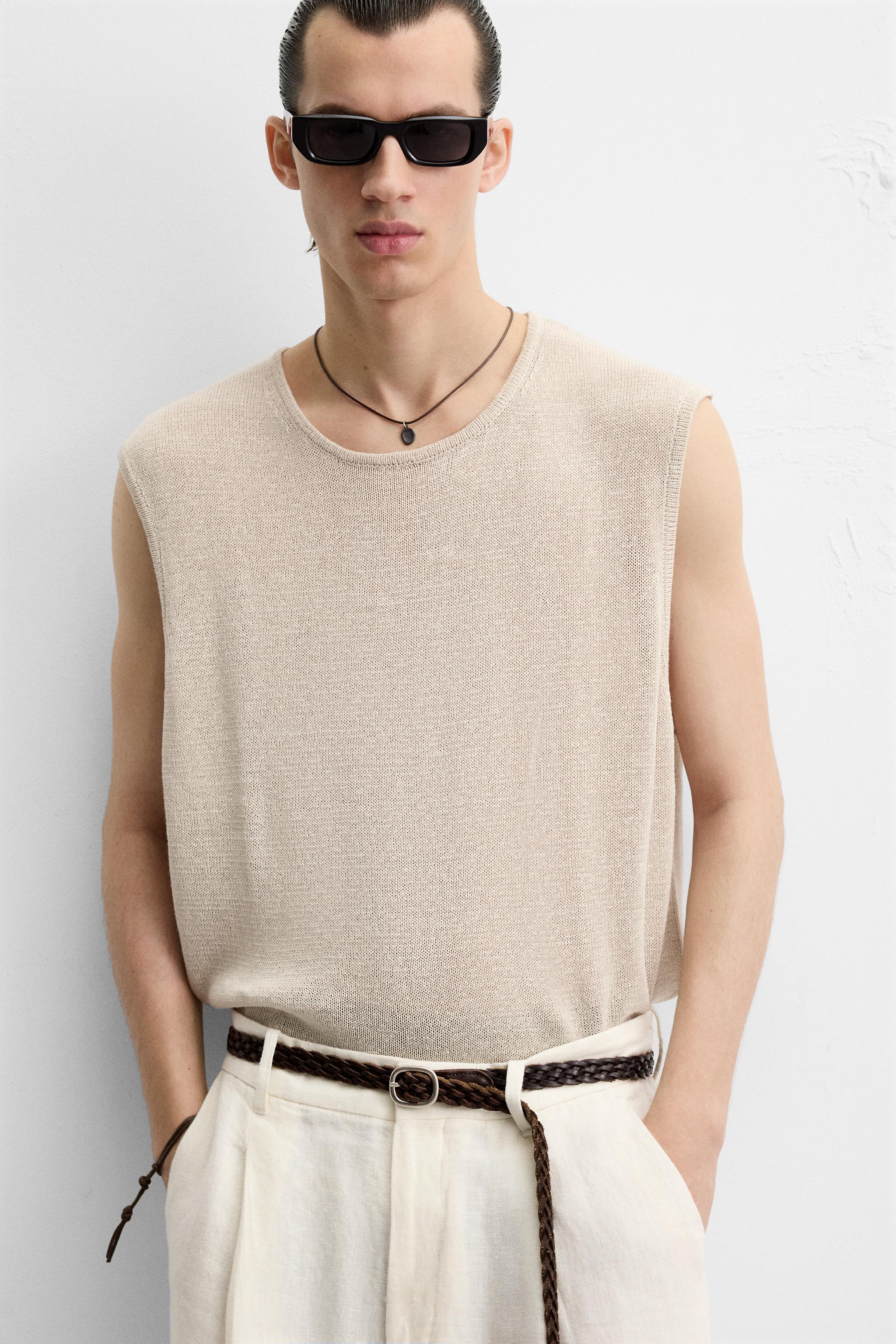 リネン混紡ニットTシャツ - ライトベージュ | ZARA Japan / 日本