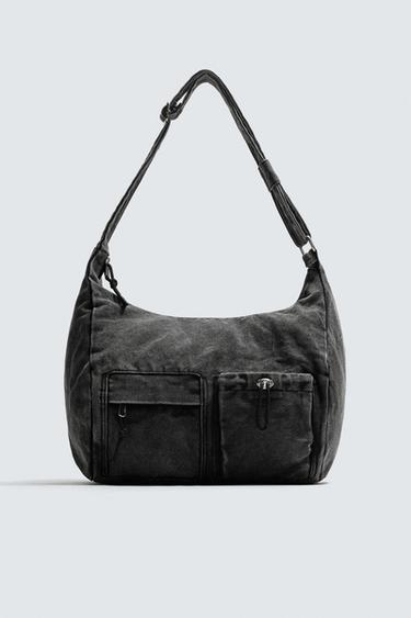 Zara MULTI-POCKET DENIM BAG - Black