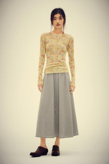 Zara 格子布中長裙 - 裸色 / 黑色