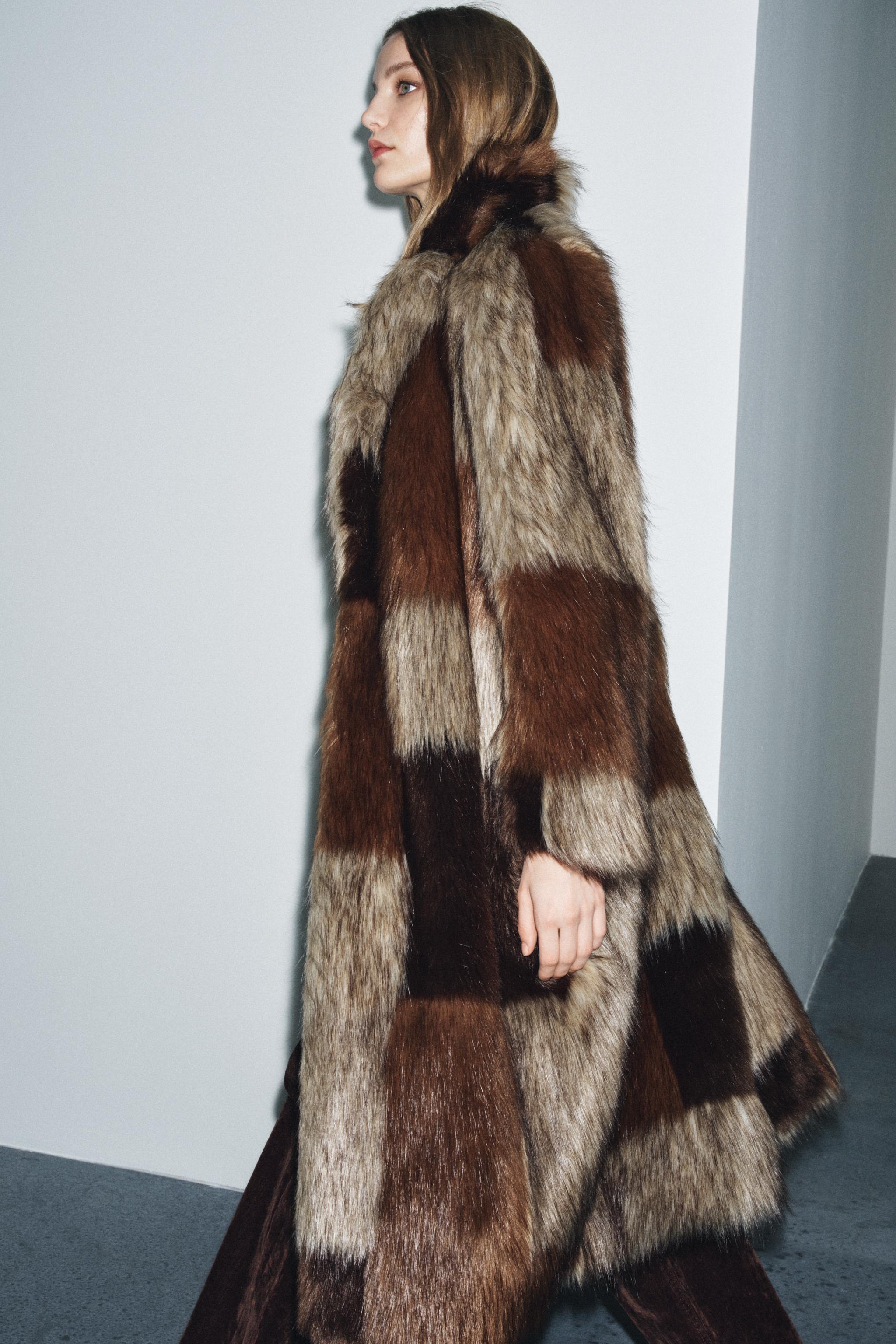 PATCHWORK FAUX FUR COAT ZW COLLECTION LIMITED EDITION