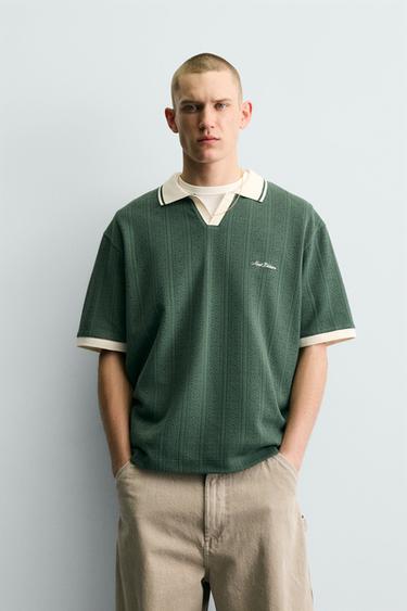 EMBROIDERED VERTICAL JACQUARD POLO SHIRT - Green by Zara