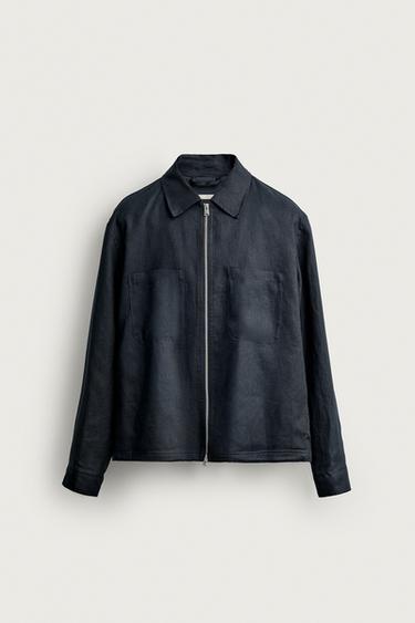 100% LINEN ZIP-UP OVERSHIRT - Navy blue by Zara