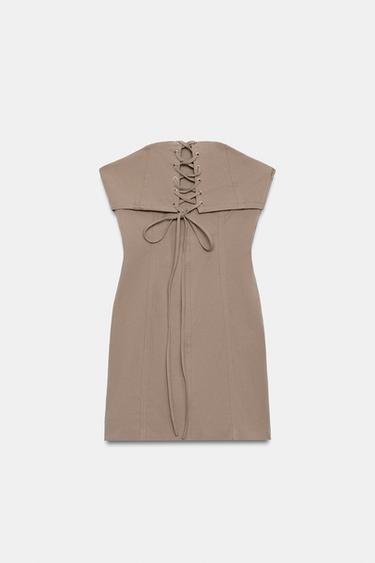 ROBE COURTE BUSTIER À BRIDES - Marron clair de Zara