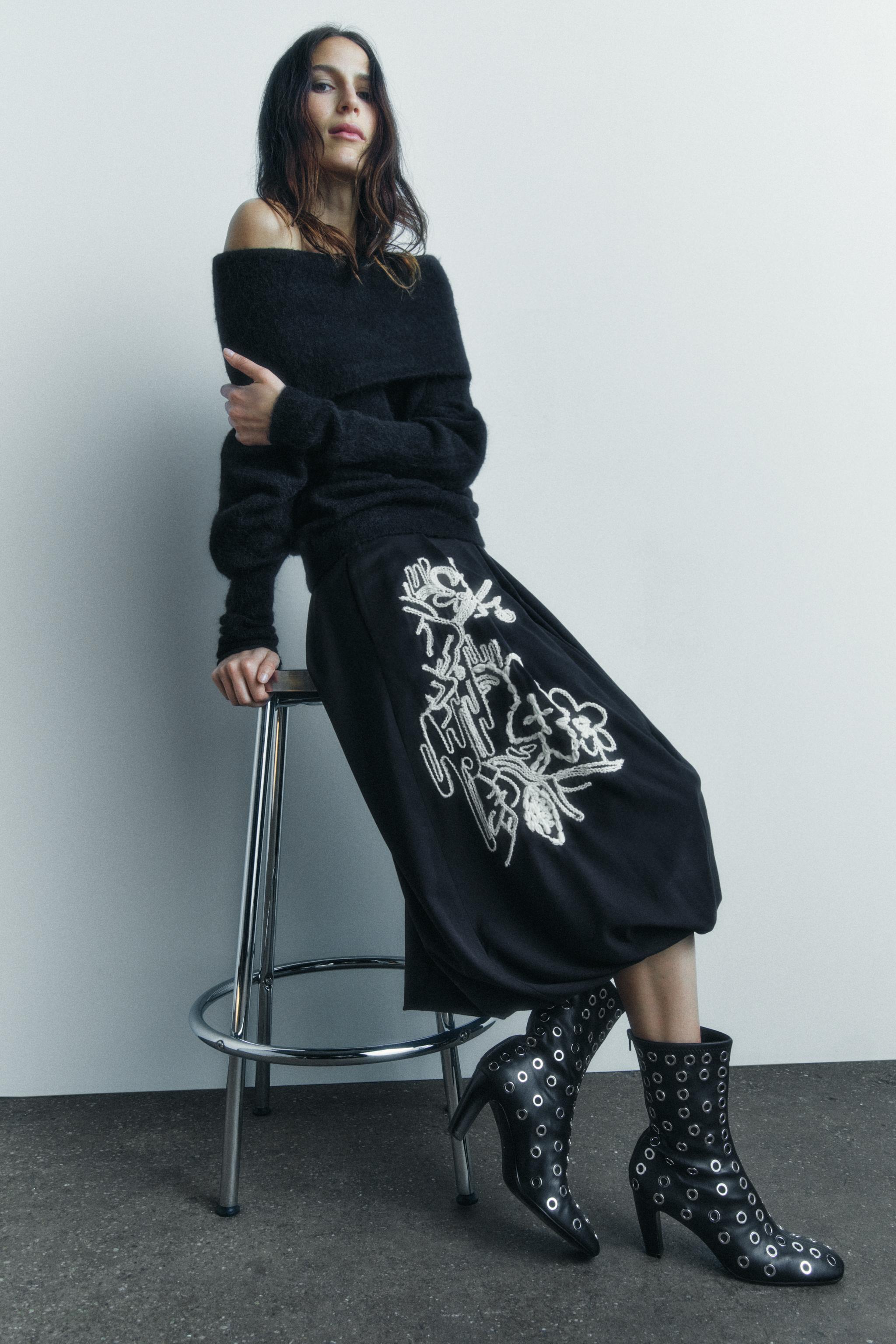 ZW COLLECTION バルーン刺繍スカート - ブラック | ZARA Japan