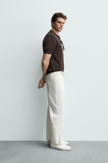 LINEN BLEND KNIT POLO SHIRT - Chocolate by Zara - Image 3