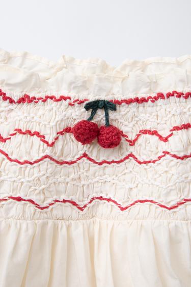 JUPE-SHORT BRODÉE CERISES - Écru / Rouge de Zara - Image 2