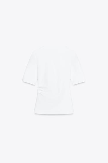 GATHERED INTERLOCK T-SHIRT - White by Zara - Image 5