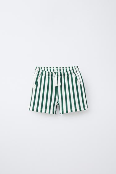 STRIPED PLUSH BERMUDA SHORTS - Green by Zara