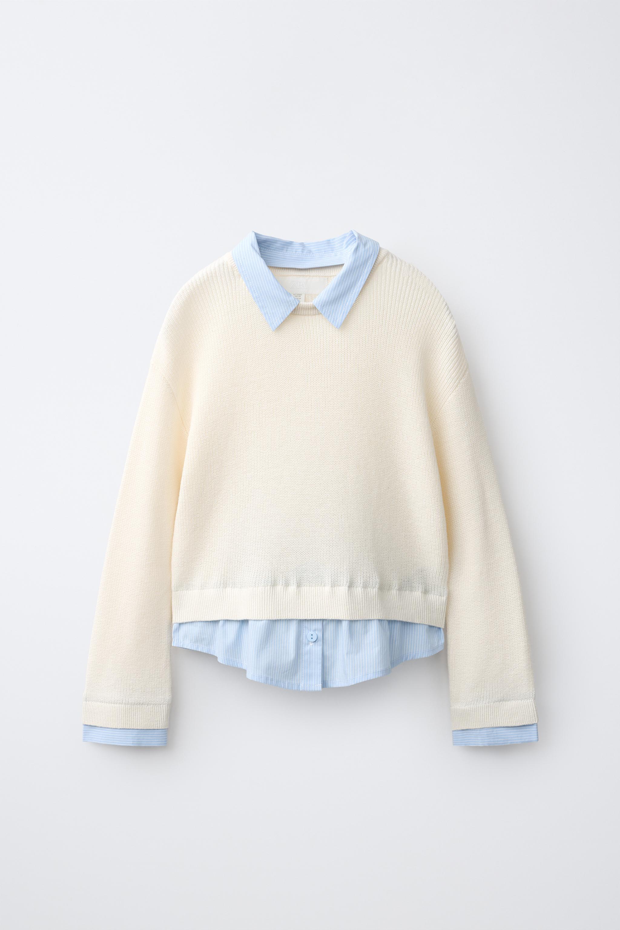 KNIT JUMPER WITH DETACHABLE COLLAR — Ecru
