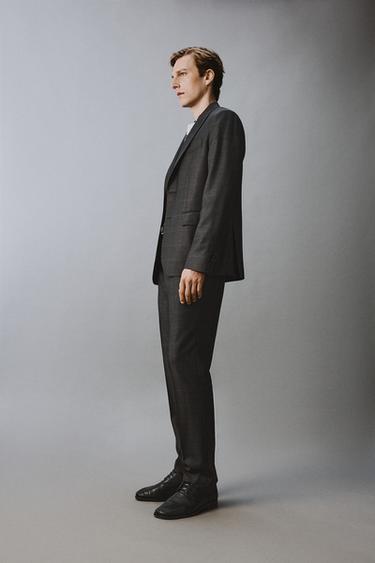 PANTALON DE COSTUME À CARREAUX 100% LAINE - Marengo chiné de Zara - Image 3