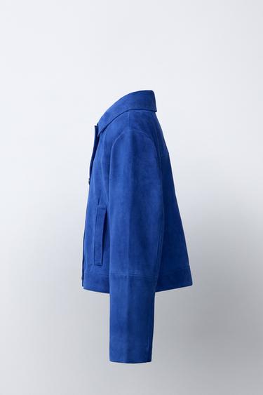 BLOUSON EN DAIM 100% CUIR - Bleu roi de Zara - Image 2