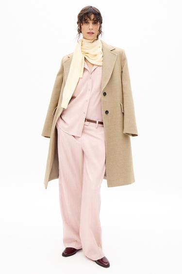 Zara SOFT TWILL EFFECT COAT - taupe brown