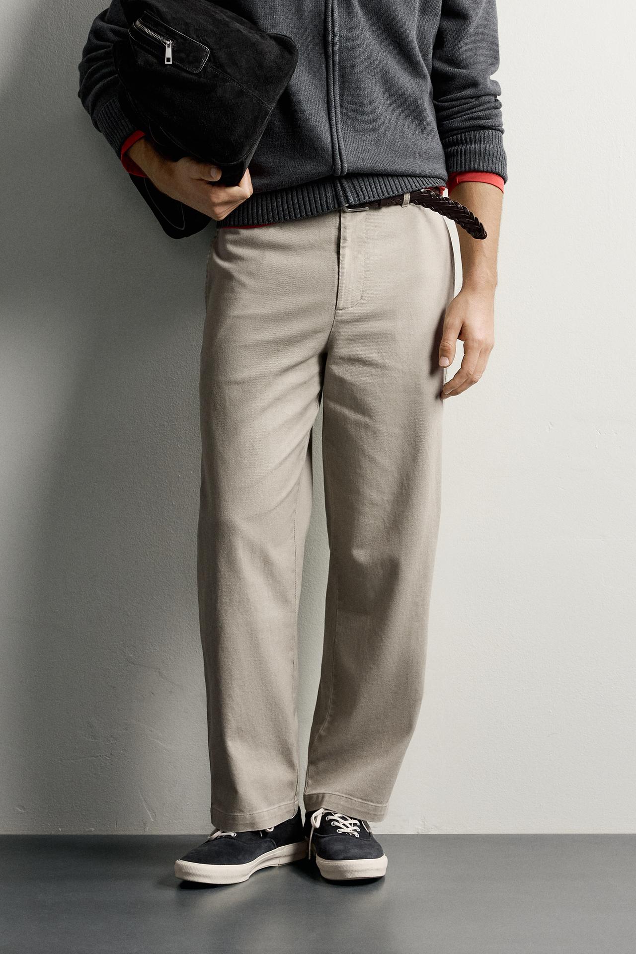 STRAIGHT-FIT CHINO PANTS — Stone