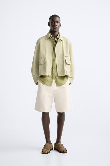 CROPPED FIT JACKET WITH POCKETS - GREEN by Zara