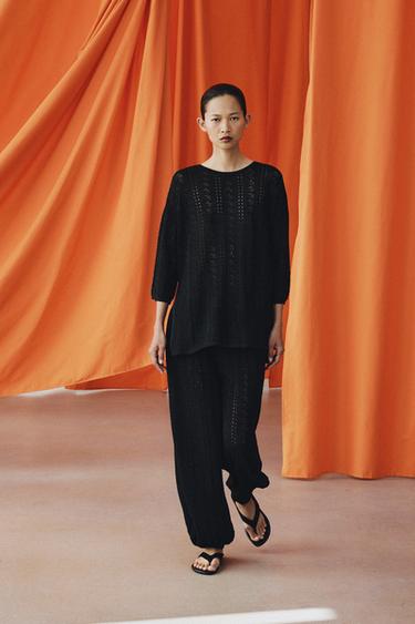 POINTELLE KNIT TOP WITH VENTS - Black by Zara - Image 3