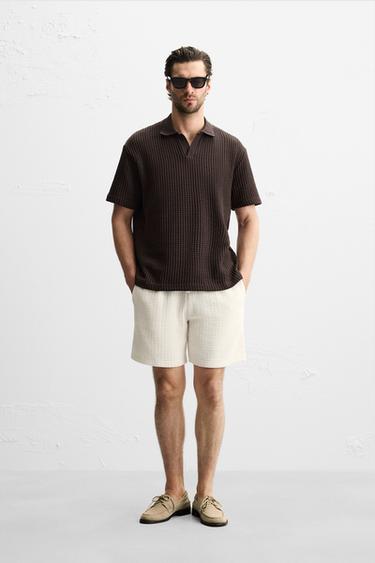 JOGGING-BERMUDASHORTS MIT STRUKTURMUSTER - Cremefarben von Zara