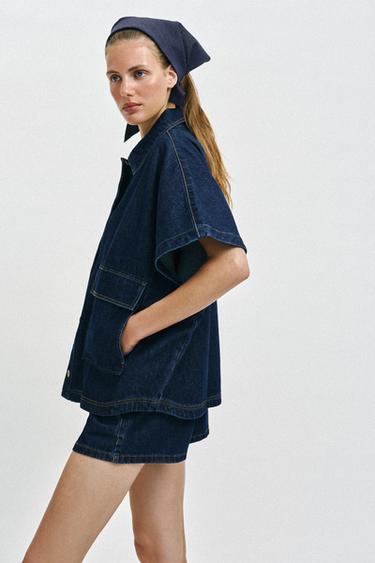 KËMISHË Z1975 DENIM OVERSIZE - E kaltër nga Zara