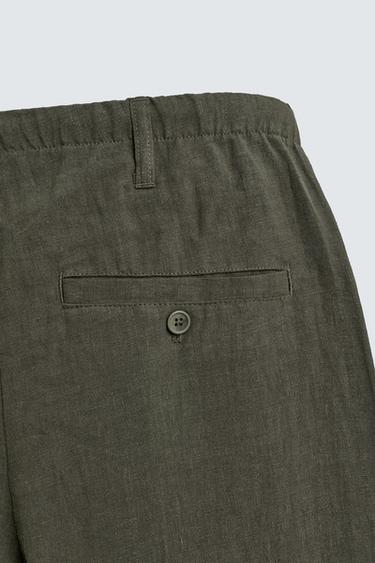 100% LINEN RELAXED FIT TROUSERS - Dark khaki by Zara - Image 8