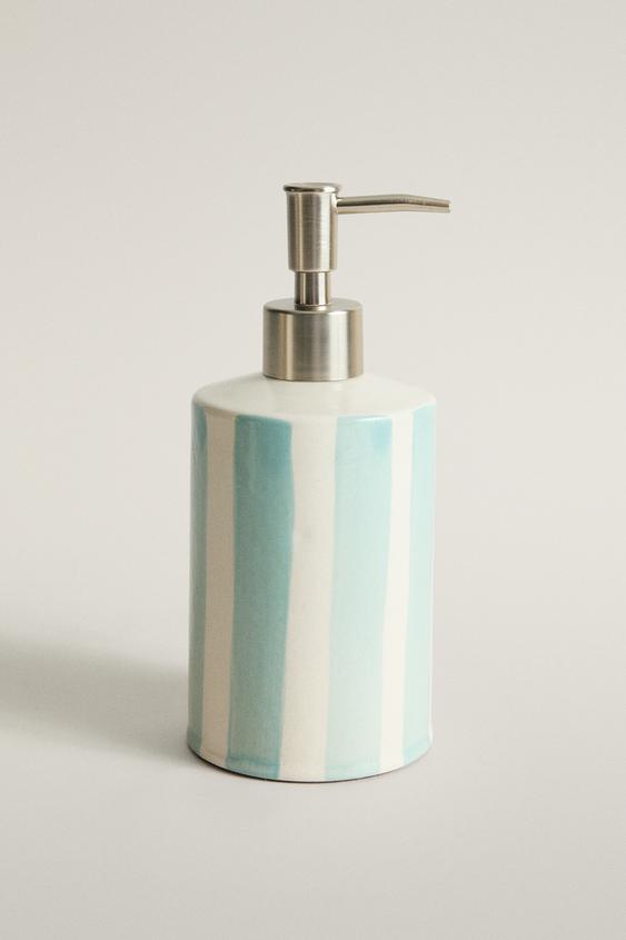 STRIPED CERAMIC SOAP DISPENSER - Blue/White by Zara - Image 0