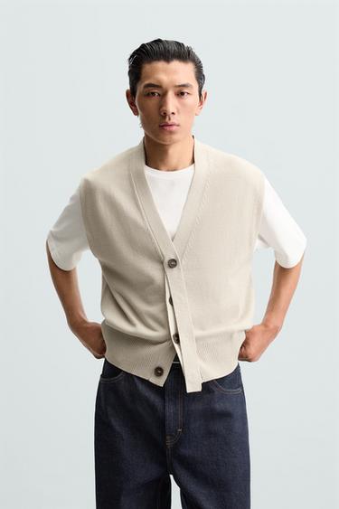 COLETE DE MALHA COM REBORDO - Bege-claro da Zara