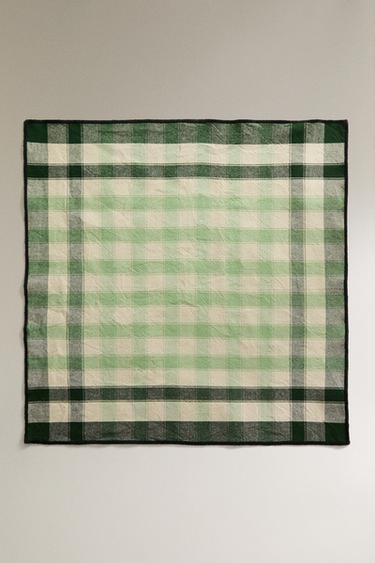 LOT SERVIETTES DE TABLE COTON CARREAUX (LOT DE 2) - Vert de Zara - Image 1