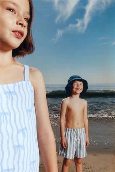 Zara 2-6 YEARS/ STRIPED BOW SWIMSUIT - Blue / White