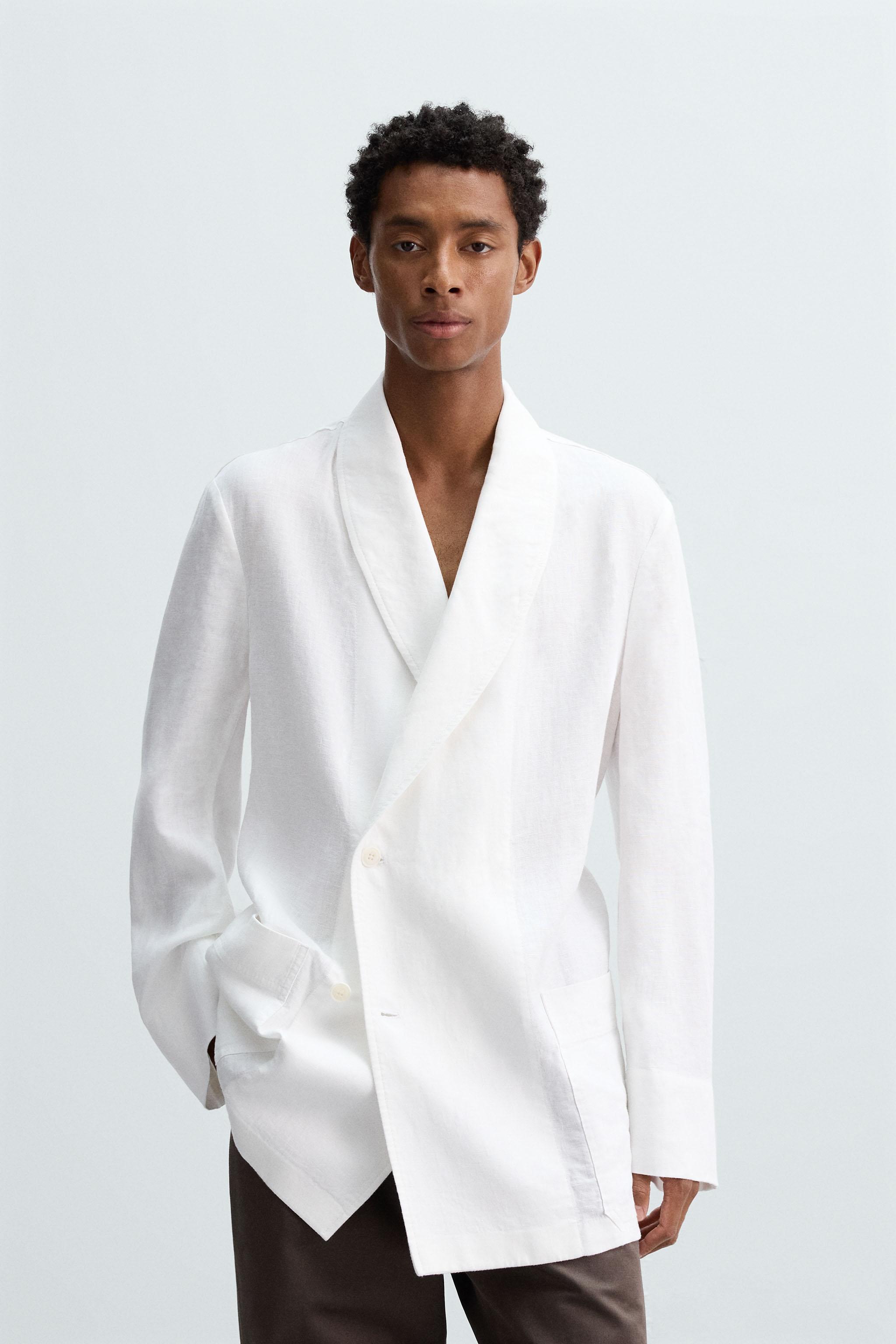［美品•2回着用のみ」Zara  リネンオーバーサイズブレザー　M 美品•2回着用のみ」Zara リネンオーバーサイズブレザー M