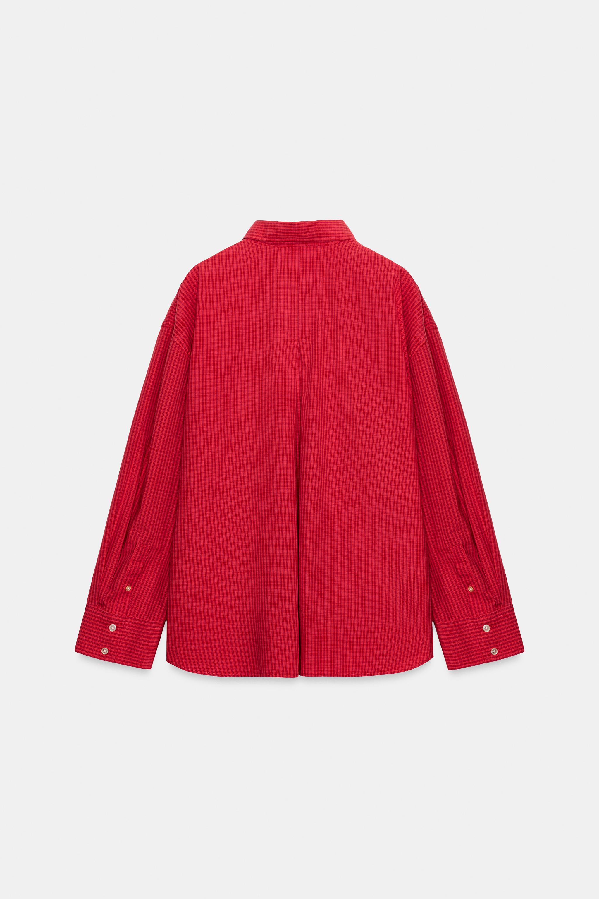 Zara KARELİ OVERSIZE POPLİN GÖMLEK görsel 7