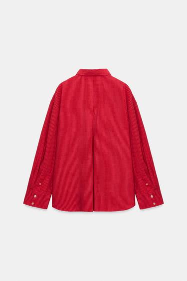 CHEMISE OVERSIZE EN POPELINE À CARREAUX - Rouge / Noir de Zara - Image 6