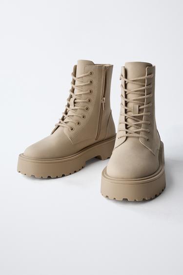 LACE-UP ANKLE BOOTS - Beige by Zara - Image 2