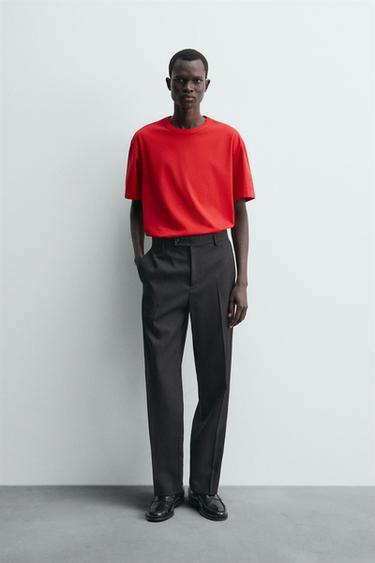 تيشرت RELAXED FIT بشريط حافة - أحمر الخاص بـ Zara