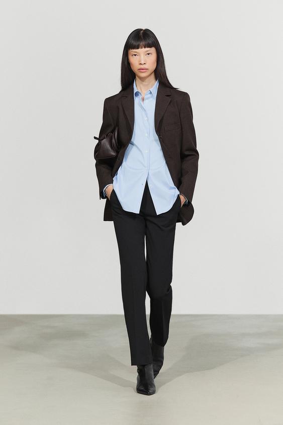Zara Striped stretch poplin shirt - Sky blue - Image 0