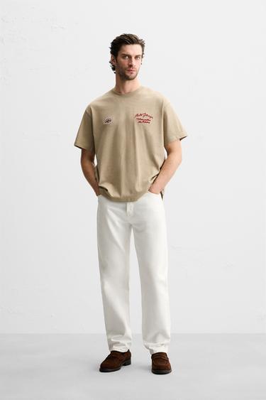 CAMISETA COM BORDADO COMBINADO - Torrado-escuro da Zara - Imagem 0