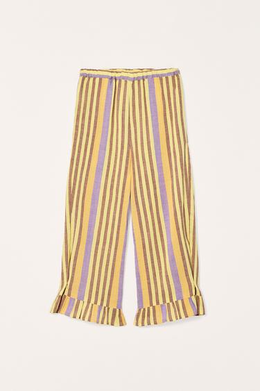 PANTALON RAYURES COTON LIN LIMITED EDITION - Orange / Jaune de Zara