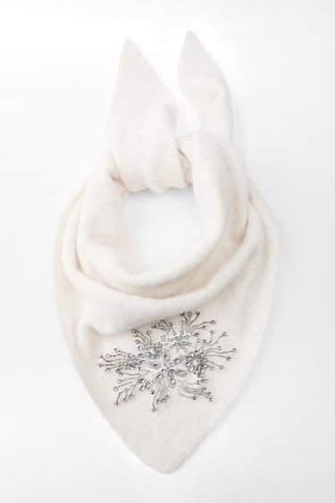 EMBROIDERED BEADED BANDANA - Ecru by Zara