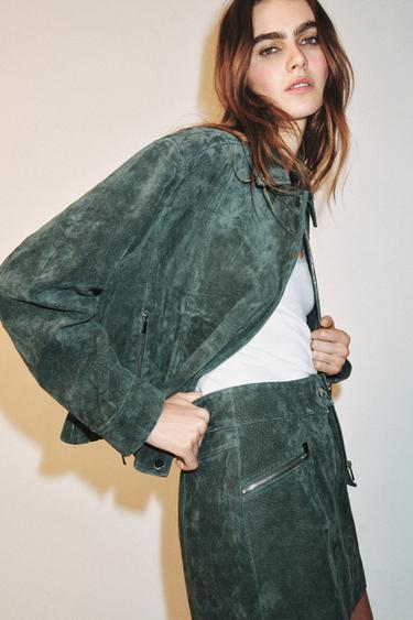 CAZADORA 100% PIEL ANTE SET - Khaki de Zara