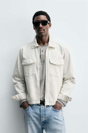 DENIM OVERSHIRT WITH ZIP - White by Zara