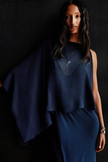 Zara LIMITED EDITION CAPE LONG DRESS - Navy blue