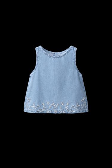 TOP DENIM BORDADOS - Azul claro de Zara
