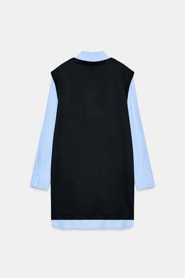 POPLIN COMBINED MINI DRESS - blue/black by Zara - Image 5
