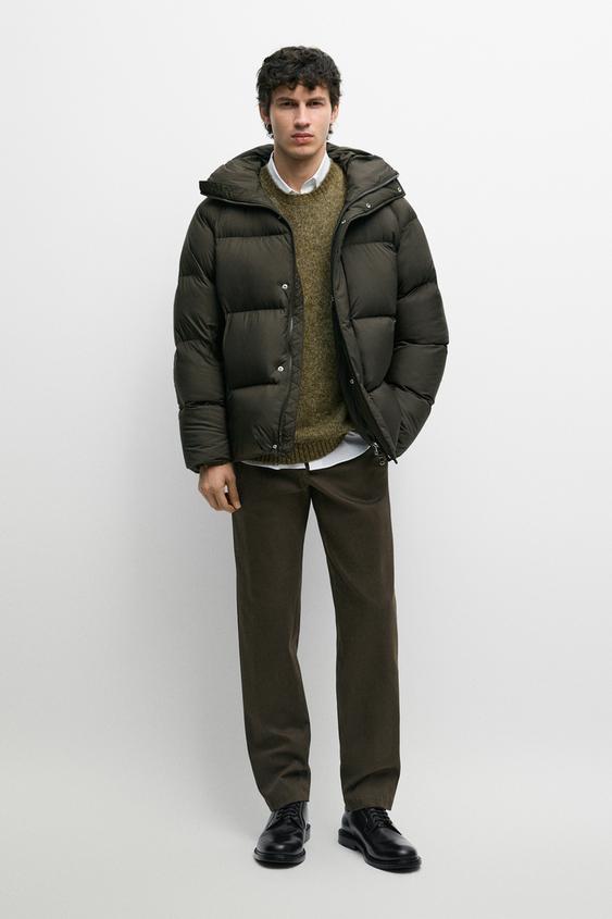 Zara Oversize down jacket - Dark khaki - Image 0