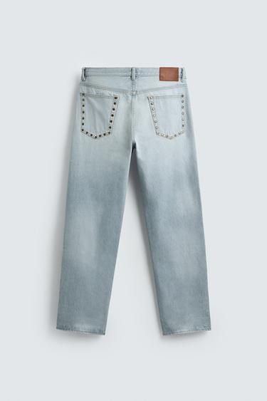 STRAIGHT-LEG JEANS WITH METAL STUDS - Light blue by Zara - Image 8