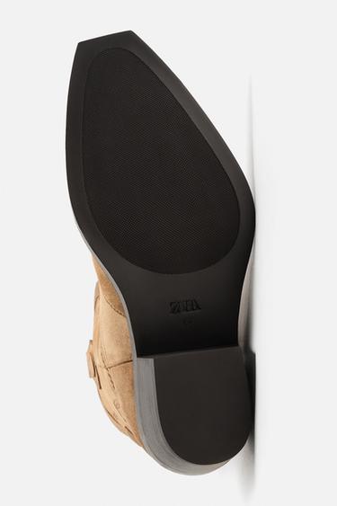 LEATHER COWBOY BOOTS - Beige by Zara - Image 3