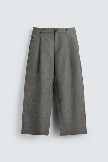LINEN-COTTON RELAXED FIT TROUSERS - Ecru / Black by Zara