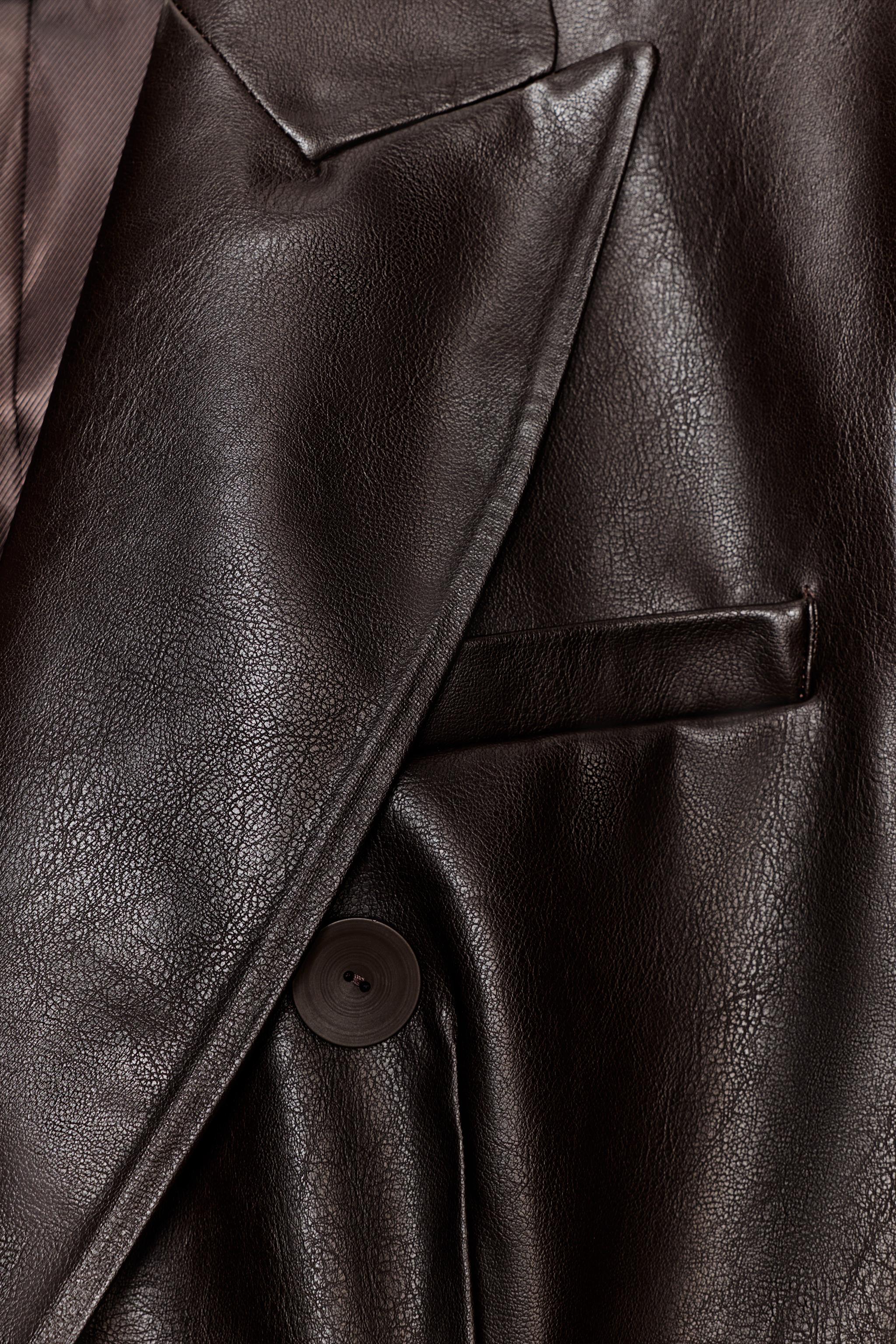 FAUX LEATHER DOUBLE-BREASTED BLAZER