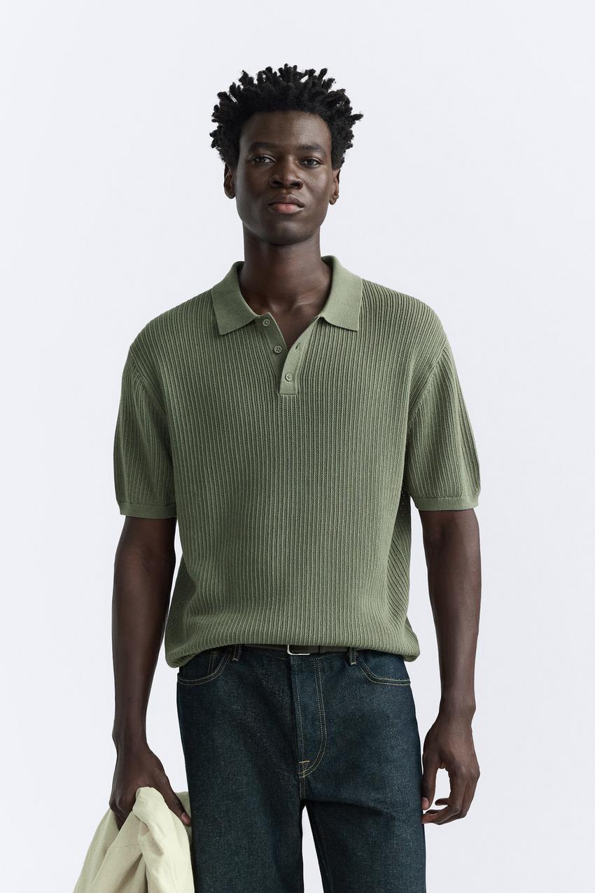 COTTON - LINEN BLEND KNIT POLO - Greenish | ZARA United States